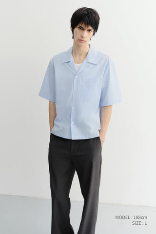 CROPPED OPEN COLLARED STRIPED SHIRT SOFT BLUE STRIPE