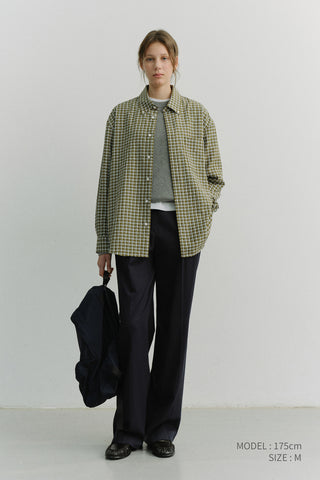 UNISEX OVERSIZED BD CHECKED SHIRT KHAKI GREEN CHECK