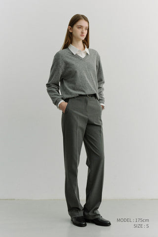 STRAIGHT SLACKS MELANGE GREY STRIPE