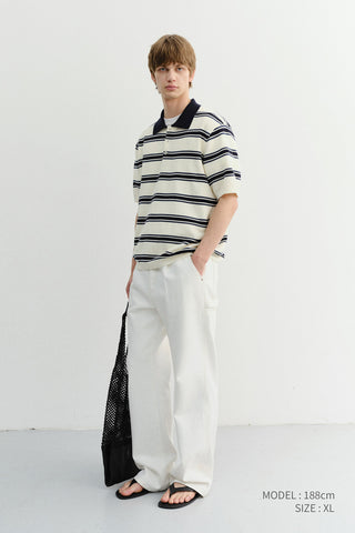 UNISEX MULTI STRIPED POLO KNIT CREAM NAVY