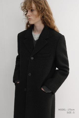 UNISEX 2-WAY 3 BUTTON BOUCLE WOOL COAT BLACK