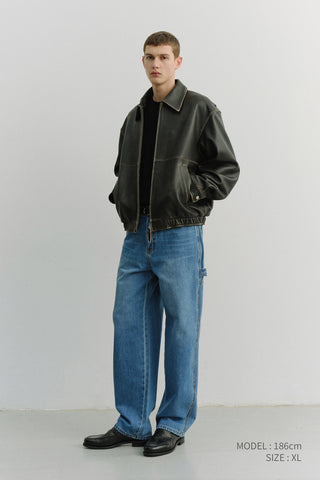 UNISEX DRIZZLER LEATHER JACKET BRUSHED BLACK