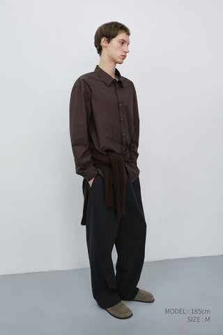 DOUBLE PLEATED WIDE SLACKS CHARCOAL GREY