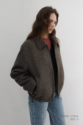 UNISEX COLLARED WOOL BLOUSON BROWN MELANGE