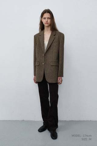 UNISEX CLASSIC 2 BUTTON WOOL BLAZER BROWN CHECK