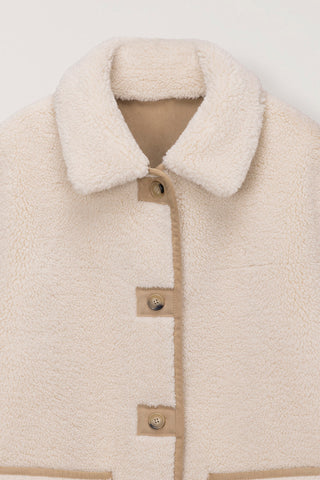 UNISEX REVERSIBLE SOFT SHEARLING HALF JACKET SOFT BEIGE
