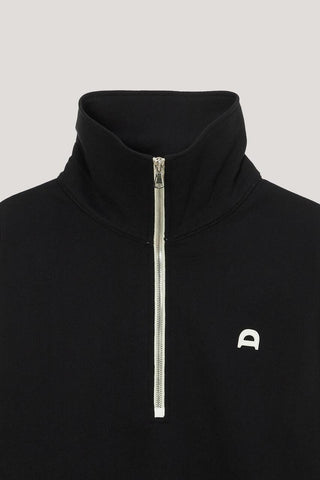 UNISEX LEATHER LOGO HALF ZIP-UP SWEATSHIRT BLACK