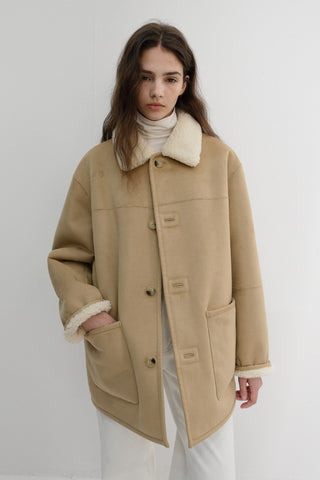 UNISEX REVERSIBLE SOFT SHEARLING HALF JACKET SOFT BEIGE