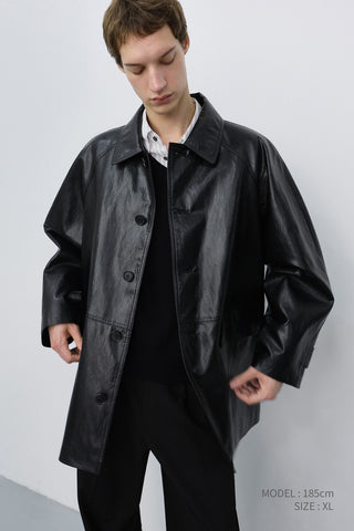 UNISEX LILY ALTER-LEATHER HALF JACKET BLACK
