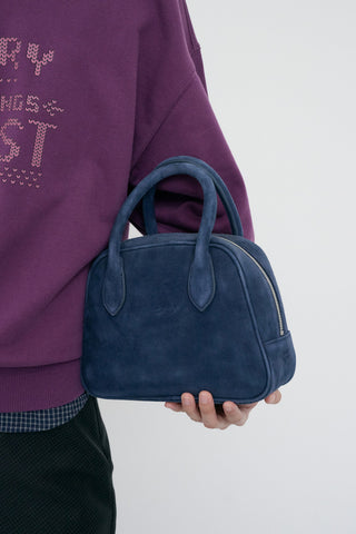 SUEDE BOSTON TOTE BAG NAVY