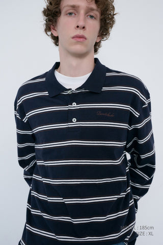 UNISEX MULTI STRIPE COLLARED T-SHIRT NAVY STRIPE