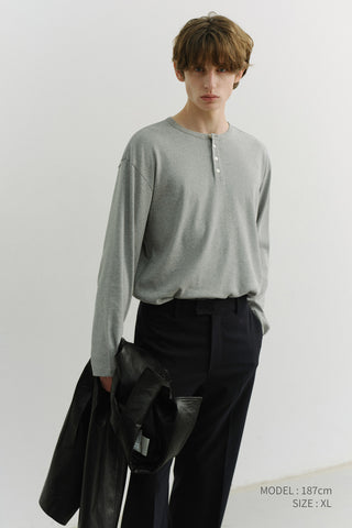 UNISEX HENLEY-NECK T-SHIRT MELANGE GREY