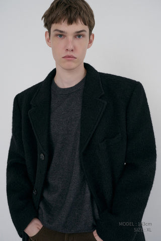 UNISEX 2-WAY 3 BUTTON BOUCLE WOOL COAT BLACK