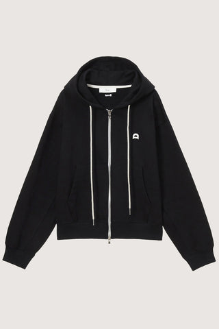 UNISEX LEATHER LOGO ZIP-UP HOODIE BLACK