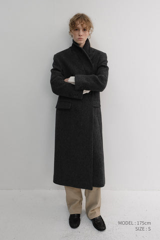 UNISEX TAILORED DOUBLE-BREASTED COAT CHARCOAL GREY PATTERN