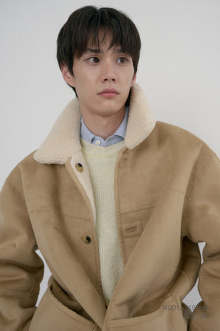 UNISEX REVERSIBLE SOFT SHEARLING HALF JACKET SOFT BEIGE