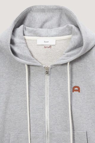 UNISEX LEATHER LOGO ZIP-UP HOODIE MELANGE GREY