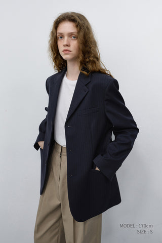 UNISEX CLASSIC 3 BUTTON WOOL BLAZER NAVY STRIPE