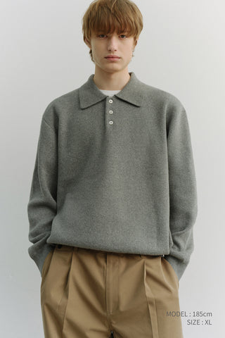 UNISEX CASHMERE COLLARED SWEATER MELANGE GREY