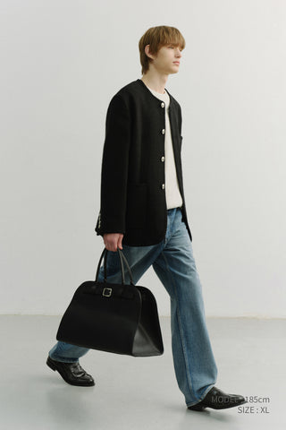 UNISEX COLLARLESS TWEED JACKET BLACK