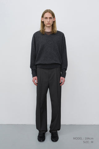 PLEATED SEMI-WIDE SLACKS CHARCOAL GREY