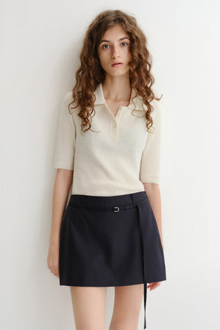 BUTTONED SLIM POLO KNIT CREAM
