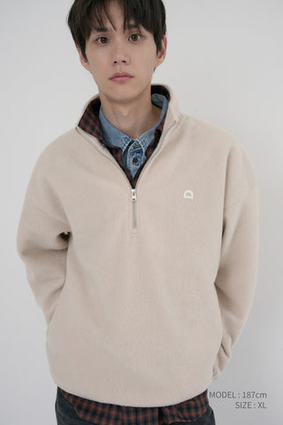 UNISEX HALF ZIP-UP FLEECE SWEATSHIRT CREAM