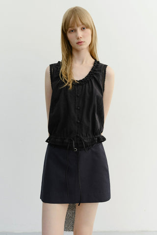 FRILL SLEEVELESS BLOUSE BLACK