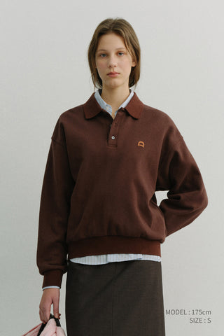 UNISEX LEATHER LOGO COLLARED T-SHIRT BROWN