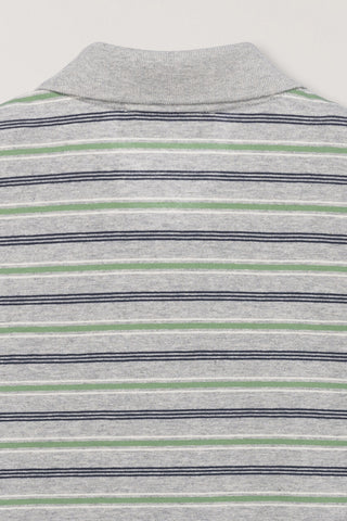 UNISEX MULTI STRIPE COLLARED T-SHIRT MELANGE GREY STRIPE