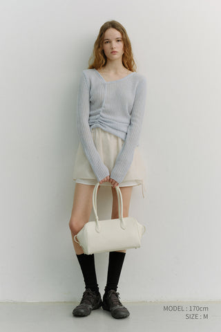 2-WAY SHIRRING KNIT TOP SOFT BLUE