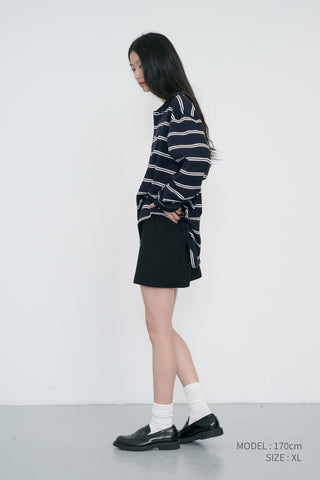 UNISEX MULTI STRIPE COLLARED T-SHIRT NAVY STRIPE