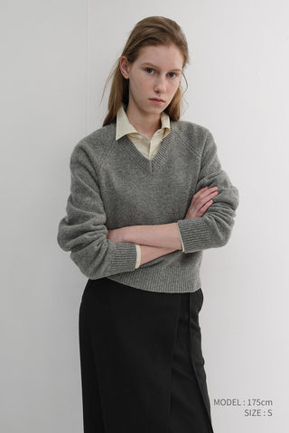 UNISEX SOFT VOLUME V-NECK SWEATER MELANGE GREY