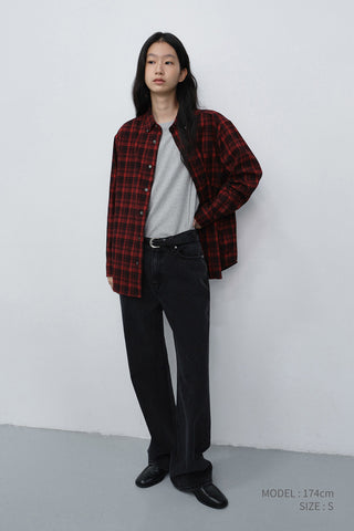 UNISEX CHECKED FLANNEL BD SHIRT RED