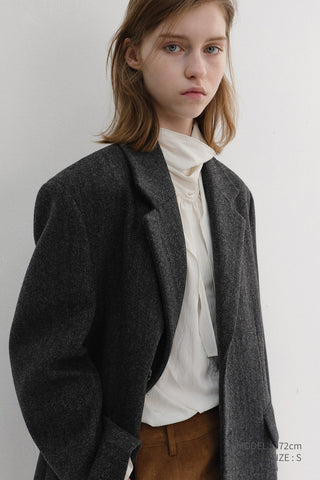 UNISEX BOXY TAILORED COAT GREY HERRINGBONE