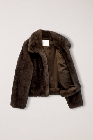 CROPPED FUR JACKET BROWN