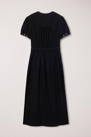 MAXI SHIRRING HALF SLEEVE DRESS BLACK
