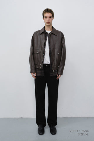 UNISEX ALTER-LEATHER ZIP-UP BLOUSON DARK BROWN
