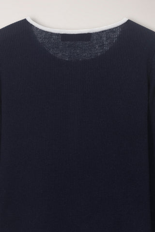 BUTTONED ROUND-NECK KNIT TOP NAVY