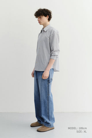 UNISEX CROPPED CHECKED SHIRT SOFT BLUE CHECK