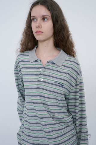 UNISEX MULTI STRIPE COLLARED T-SHIRT MELANGE GREY STRIPE