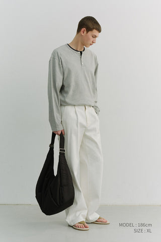 UNISEX HENLEY-NECK T-SHIRT GREY STRIPE