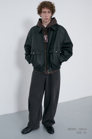 UNISEX OVERSIZED VINTAGE LEATHER BLOUSON BLACK