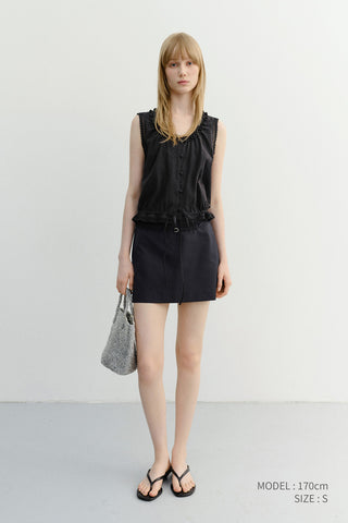 FRILL SLEEVELESS BLOUSE BLACK
