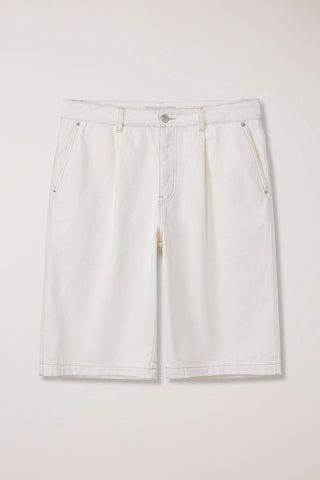 PLEATED BERMUDA DENIM SHORTS CREAM