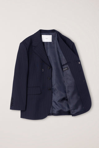 UNISEX REFINED MASCULINE WOOL BLAZER NAVY STRIPE