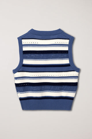 UNISEX CRAFTED STRIPED KNIT VEST BLUE CREAM