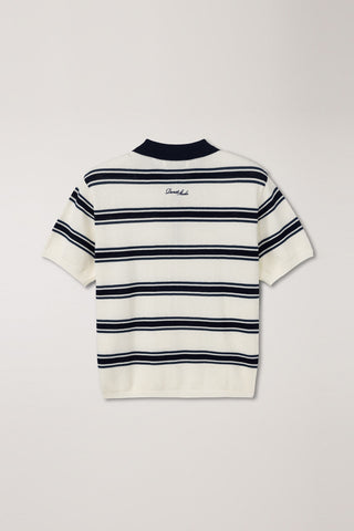 UNISEX MULTI STRIPED POLO KNIT CREAM NAVY