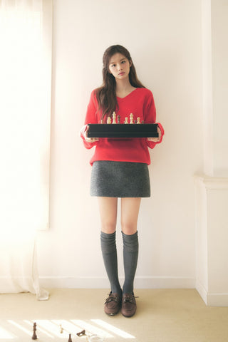 [SULLYOON PICK] WOOL MINI SKIRT MELANGE GREY