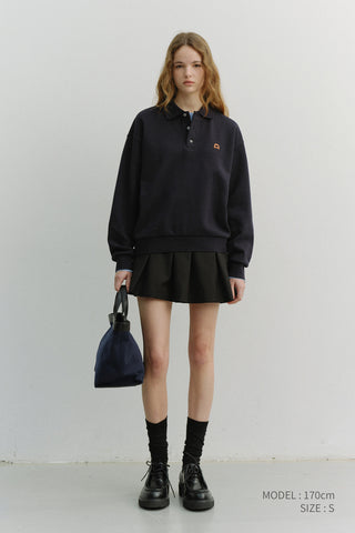 UNISEX LEATHER LOGO COLLARED T-SHIRT FRENCH NAVY